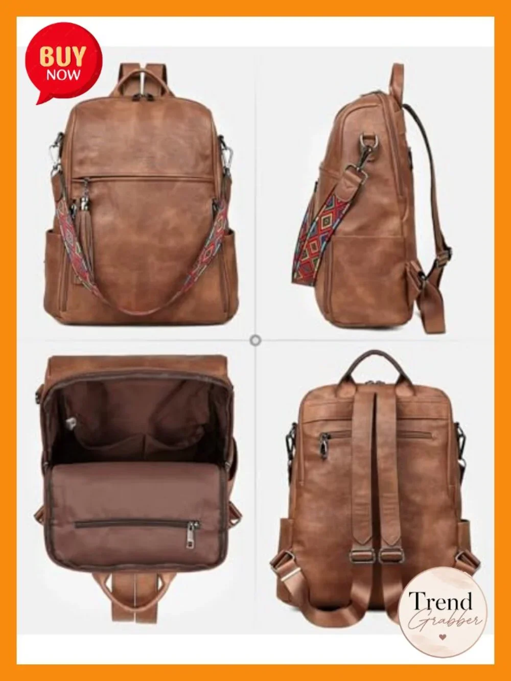 13 inch Waterproof PU Leather Laptop Backpack Convertible Travel Work Bag for